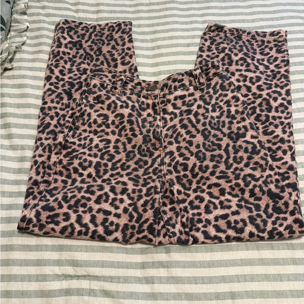 Topshop Leopard Print Wide-Leg Pants - Taupe & Black - Picture 6 of 8